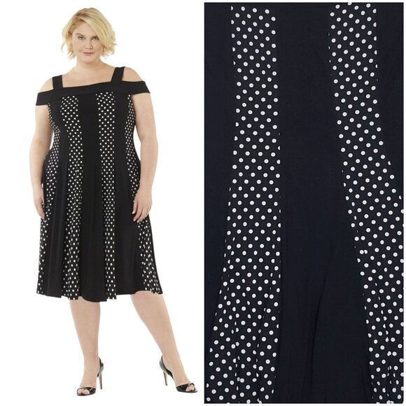 R&M Richards Sleeveless Polka Dot Dress Whimsigoth Pinup B&W Plus Size 3X NEW - Picture 1 of 10